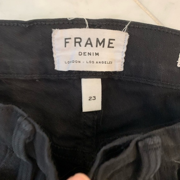 𝅺FRAME Le high Skinny jeans black w/ front slit zippers sz 23  EUC - Picture 8 of 8